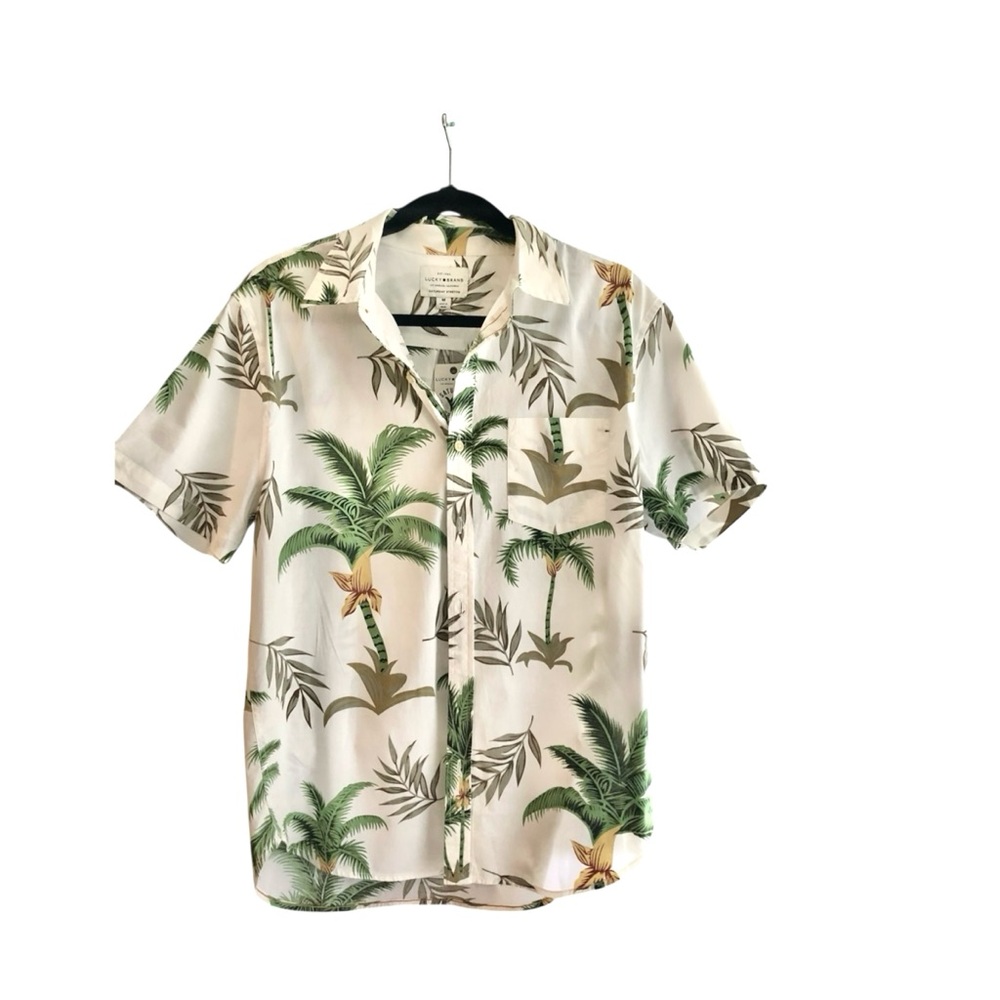 Lucky Brand White Tropical Palm-Print Short Sleeve Shirt - Picture 1 of 6